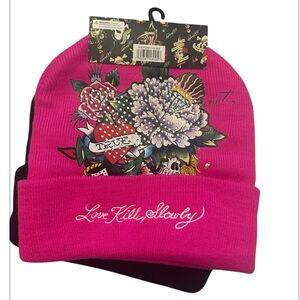 Ed Hardy Vibrant Pink Floral Beanie